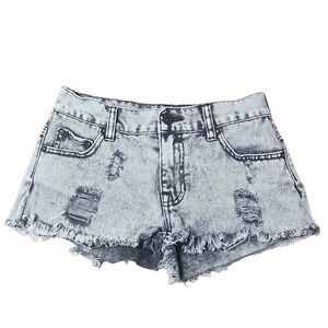 Bullhead Denim Co Slouchy Short Gray Acid Wash Distressed Denim Shorts 0 G43